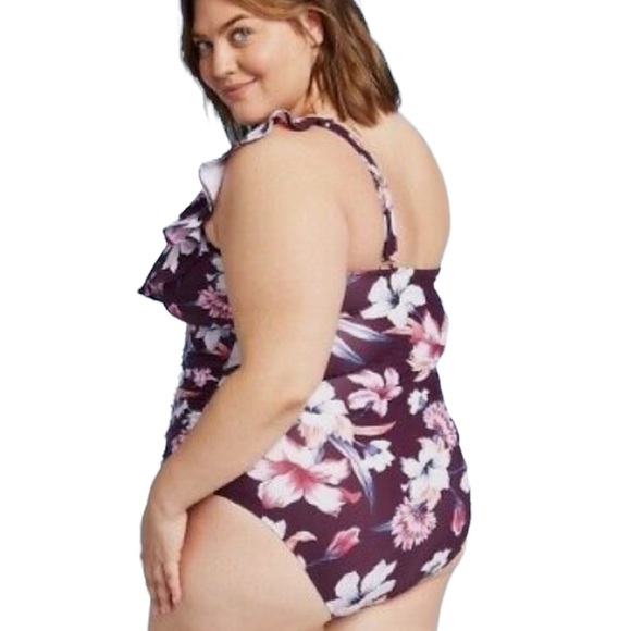 Kona Sol Floral Ruffle Shoulder One Piece Swimsuit Size 16W NWT - Picture 14 of 14